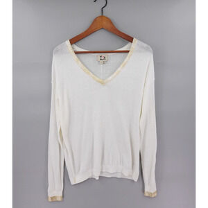 Label +Thread Goldie V Sweater Womens Medium Cream Knit‎ Minimalist Timeless